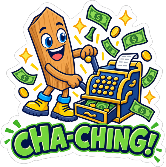 Cha-ching! sticker: the mascot ringing up a cash register