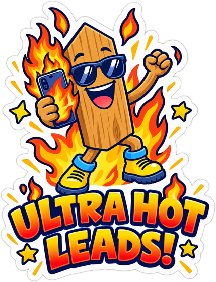 Ultra Hot Leads! sticker: the fence-post mascot in sunglasses holding a phone on fire