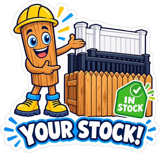Your Stock! sticker: the mascot showing off a stack of fence panels